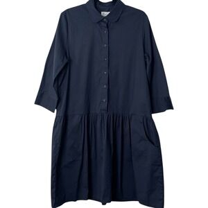 The Shirt Rochelle Behrens Shirt Dress Women Medium Navy Blue Drop Waist Pockets